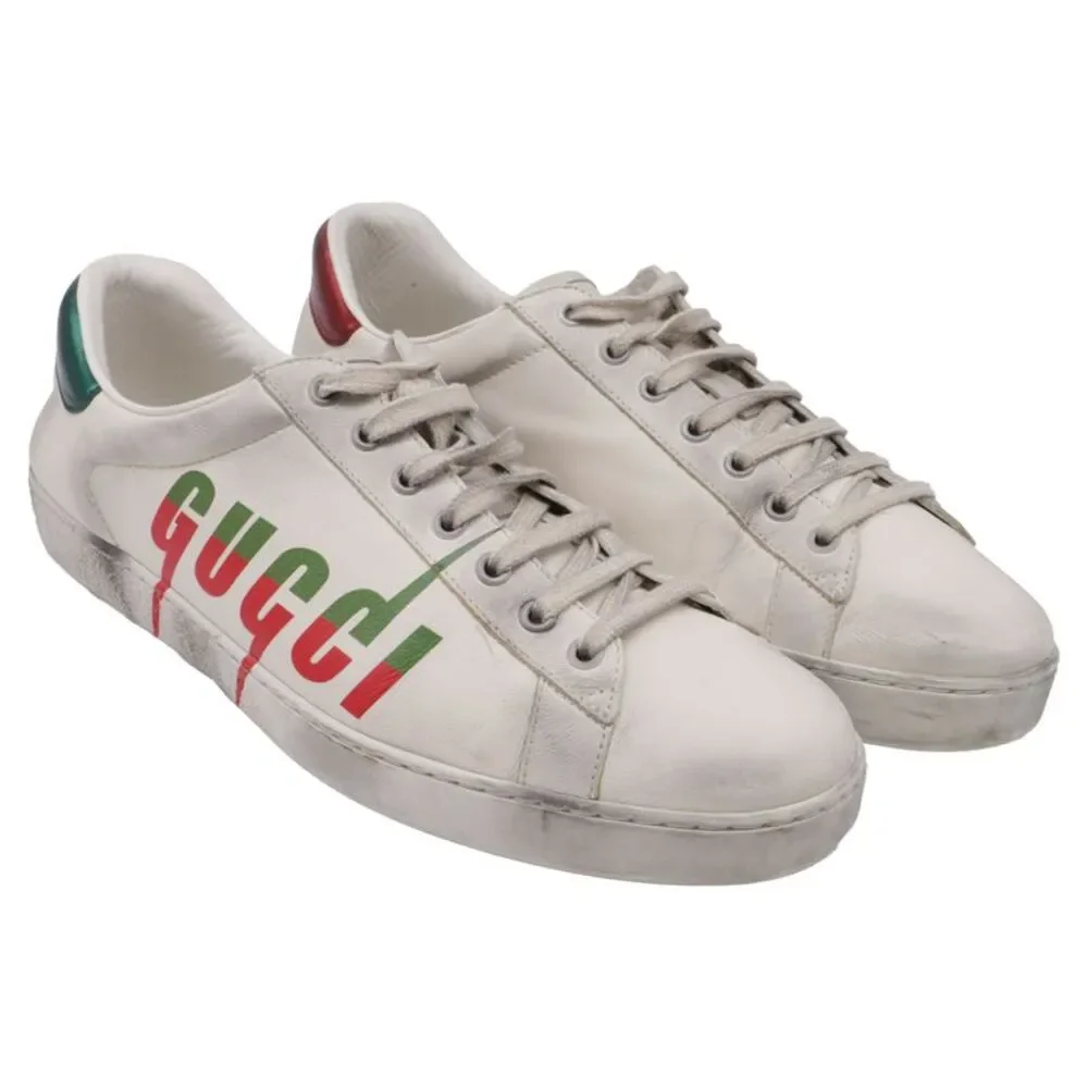 Gucci Ace Blade Distressed Sneakers in White Leather